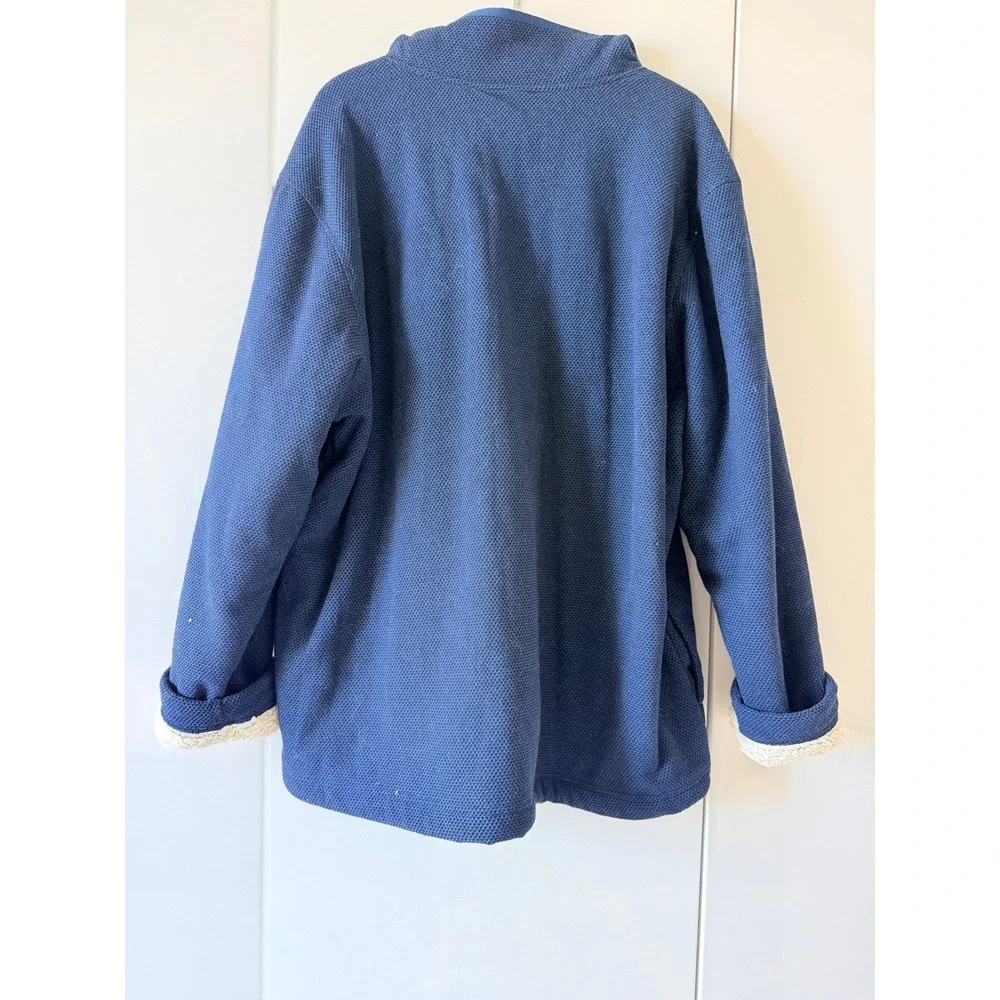 Orvis Navy Sherpa Lined Quarter Zip Pullover Waffle Knit Mens XL